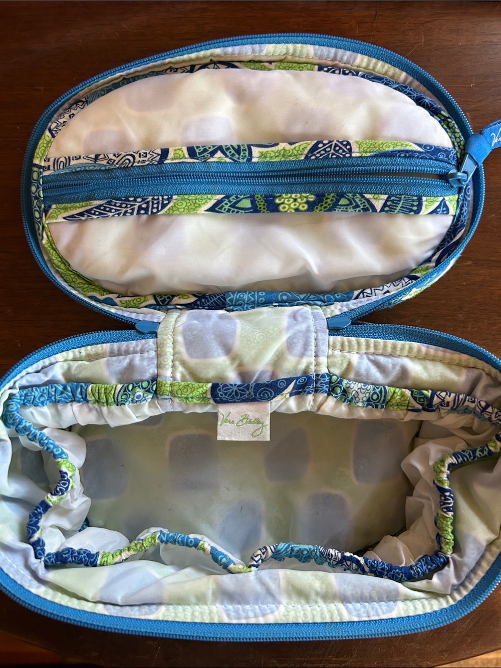 Vera Bradley Blue, Green & White Quilted Travel Pouch